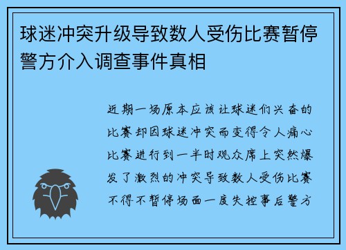 球迷冲突升级导致数人受伤比赛暂停警方介入调查事件真相